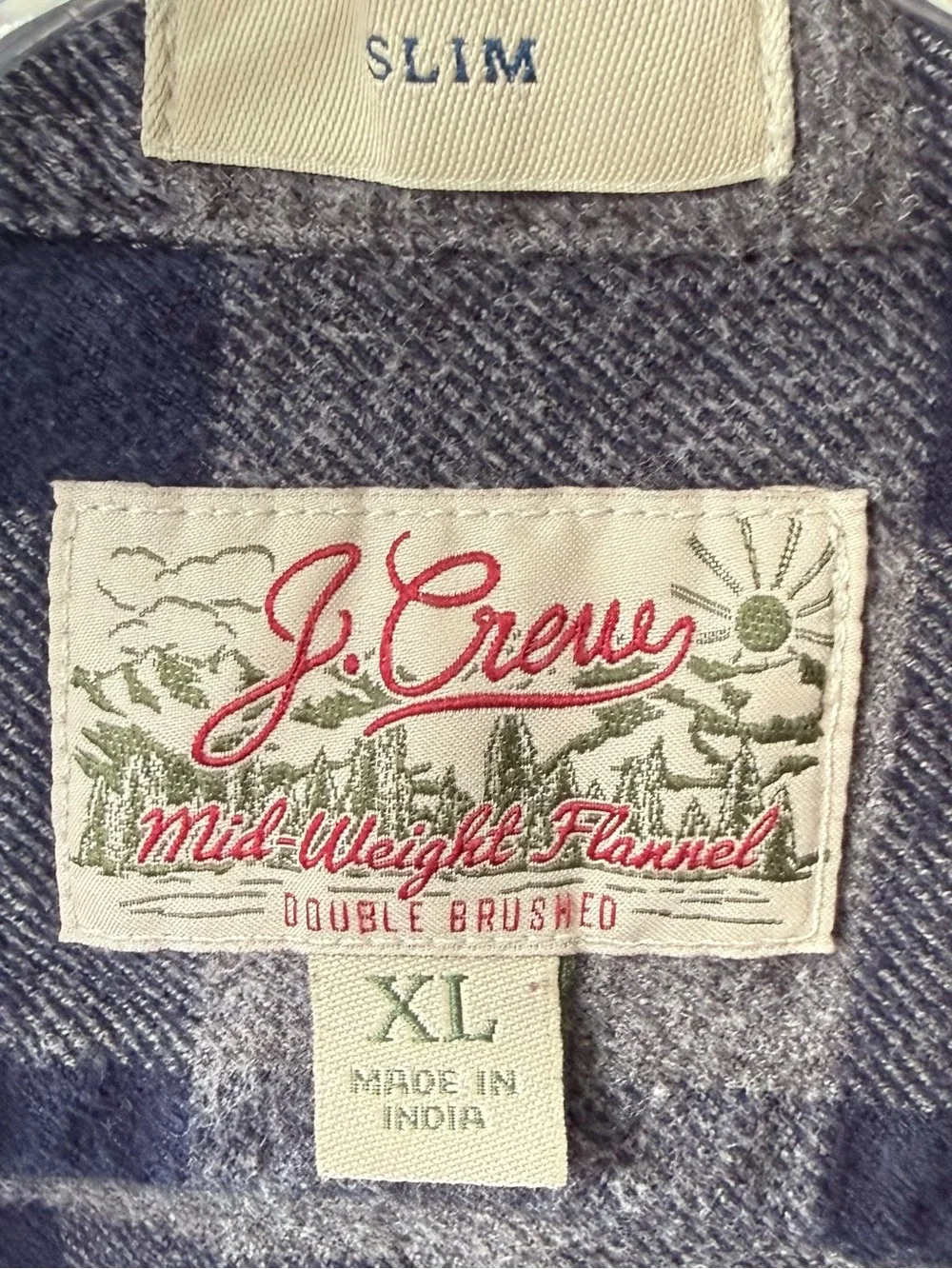 J. Crew Double Brushed Mid Weight Slim Fit Flannel Navy Gray Plaid XL
